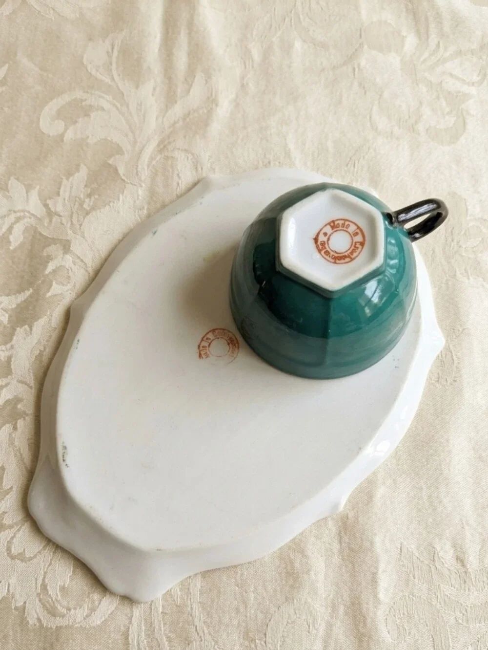 Vintage Czechoslovakia Teal Porcelain Snack Set - 3 Cups & Plates